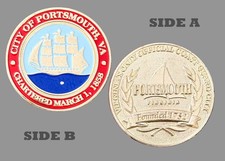 Portsmouth VA Tall Ship Red Blue Enamel Gold Challenge Coin  1#31 picture