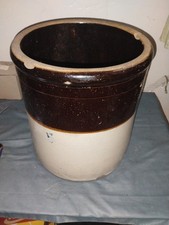 Vintage Stoneware BROWN & Off White CROCK 5 Gallon ~ Glazed Pottery picture