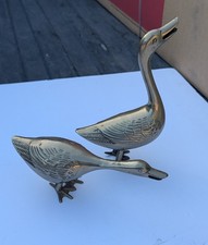 Vtg Solid Brass Geese Figurines Pair ☆SANE DAY SHIPPING☆ picture