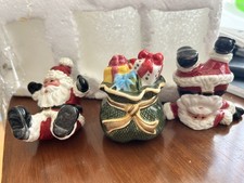Fitz And Floyd 3 piece santa & Yuletide & santa up side down 2.5” X 2” X 3” wide picture