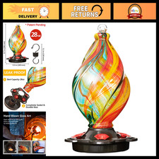 LUJII Ice Cream Shaped Spiral Hummingbird Feeder for Outdoors Hanging, Hand Blow picture