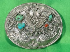 S.S.I. Southwest Silver Inc USA Eagle and Flower Belt Buckle Turquoise/Coral picture