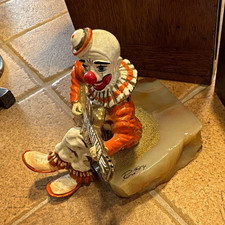 Vintage 1984 Ron Lee Clown Playing Guitar Sculpture Signed Onyx Base picture