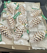 20 VTG Midwest of Cannon Falls Blown Glass GOLD FROSTED PINE CONE Ornaments NOS picture