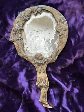 Antique 1920s French Art Deco Pierrot moon brass vanity hand mirror ( As Is) picture