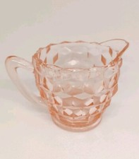 Vintage Jeannette Glass Creamer Pink Cube Cubist Pattern Depression Era 1929-33 picture