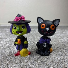 Vintage Greenbriar Bobbleheads Cute Witch and Black Cat Set of Two Figurines  picture