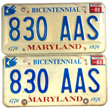 Maryland 1980 Bicentennial License Plate Set Garage Vintage Pub Decor Collector picture