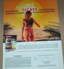 1988 print ad - Tecate Beer sexy girl butt Club Tecate sweepstakes advertising picture