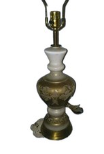 Tall Vintage Glass Hollywood Regency MCM Mid Century Table Lamp Gold  White  picture