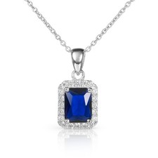 Diamond Treats 925 Silver Sapphire Blue Necklace with Emerald-Cut CZ Pendant picture