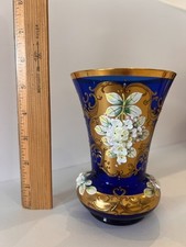 Vintage Bohemian Czech Cobalt Blue Glass Vase 6