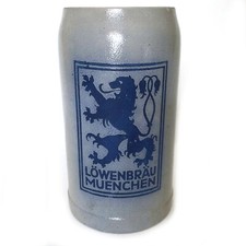 Vintage Lowenbrau Munchen German Large Beer Mug Stein Stoneware 1 Liter picture