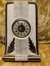 Lanshire Art Deco Porcelain LeMieux Mantle Clock Starburst Dial 22K Gold Trim  picture