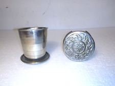 Collectible Victorian Era Silver Over Brass Collapsible Cup With Lid  picture