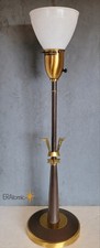 Vintage MCM 1950s Rembrandt Tall Brass Trident Lamp Glass Diffuser 27.5