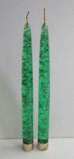 2 Lucite Acrylic Candles Green with Silver Flecks & Gold Wick MCM Mirtex Trading picture