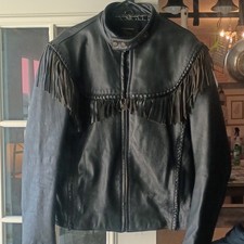Vintage X Large Harley-Davidson Willie G Black Leather Fringe Motorcycle Jacket picture