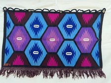 Vintage Peruvian Wool Rug Tapestry Geometric Diamond Folk Art Jose Cotacachi picture