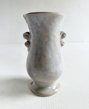 Vintage Brush McCoy Pottery Scroll Handle Vase, Mottled Light Gray Glaze USA 594 picture