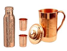 Hammered Copper Water Bottle Water Storage Drinking Pitchers Jug 2 Tumbler Glass picture