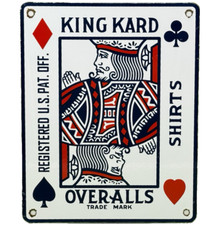 VINTAGE KING KARD OVERALLS PORCELAIN SIGN GAS STATION MOTOR OIL CARD POKER FINKS picture