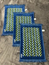Vtg 70s Yves Saint Laurent Fieldcrest Hand Towel Set YSL Bl Gr Chevron Fringe  picture