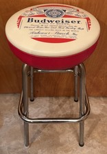 VTG 1970s Budweiser King of Beers Stationary Bar Stool Red Chrome Man Cave  picture