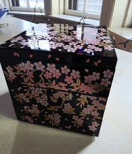 Black Sakura Hinamatsuri lacquerware authentic Japanese Bento Box picture