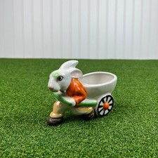 Vintage Ceramic Bunny Pulling Cart Japanese Planter Figurine picture