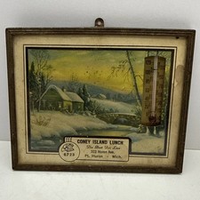 Vtg 1950’s Coney Island Lunch Port Huron 322 Huron Michigan Calendar Thermometer picture