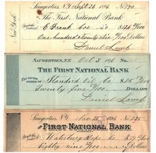 THREE OLD USED CHECKS FROM 1896 SAUGERTIES NEW YORK picture