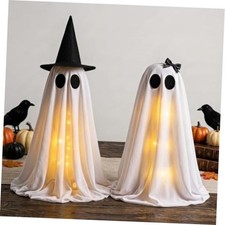 Lighted Ghost Halloween Decorations - Spooky Decor for Table - 2PCS Warm White picture