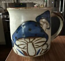 Vintage 70’s Ceramic Blue Cap Mushroom Mug Otagiri Style Stoneware Speck picture