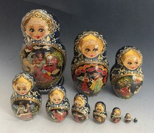Vtg Signed Fairy Tale 1996 Russian Matryoshka 10 Pc. Nesting Dolls Sergiev Posad picture