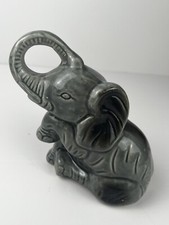 Elephant Sitting Trunk Up Figurine Vtg Handcrafted Brazil Ceramic picture