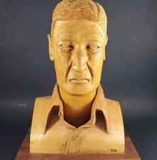 Vintage John Wayne Folk Art Wood Hand Carved Signed T.Henke Bust Sculpture HEAVY picture