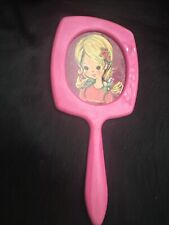 Vintage Pink Floral Carnations Miniature Mini Vanity Hand Mirror 4.5 Inches Rare picture