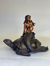 Top Collection Mermaid Holding Pearl on Sea Turtle Statue- Hand Painted Collecti picture