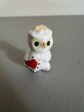 ADORABLE VINTAGE GIRL OWL PORCELAIN FIGURINE -  W YELLOW BOW - HOLDING RED HEART picture