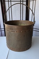 Antique 1920s Copper/Brass Riveted Coal Bucket Pail Original Patina Bail Handle picture