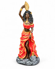 Pomba Gira Red and Gold Spiritual Statue with Fan - 9.8 Inches picture