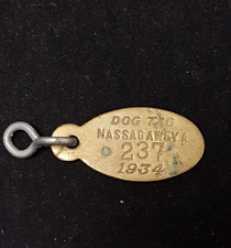 Antique Brass Dog Tag Nassagaweya, Ontario 1934. Excellent Condition. picture