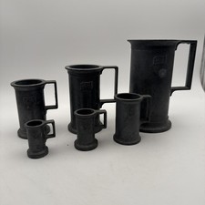Vintage Peltrato 95% Pewter Graduated Measuring Cups Set of 6 Italy Metric Mugs picture