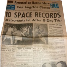 1965 Los Angeles Times Newspaper Gemini 5 Space Records Beatles Headline Aug 30 picture