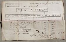 1901 antique RECEIPT INVOICE oxford chester co. pa IVISON hardware,tinware,paint picture