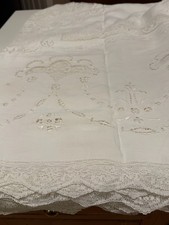 VTG Ivory COTTON/LINEN Lace Tablecloth WITH EMBROIDERY 96