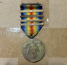 Vintage WWI US Victory Medal 4 Battle Bars Aisne-Marne St Mihiel Meuse-Argonne picture