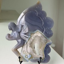 2.3LB A+Large Natural Druzy Agate Fairy Statue Crystal Goddess Carving Healing picture
