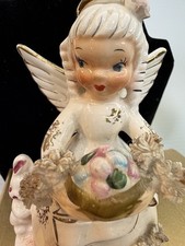 Vintage Napco Birthday Angel April Figurine Japan Easter A1364 Spaghetti Trim picture